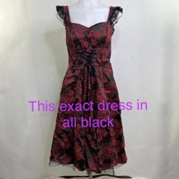 Hearts and Roses brand ALL BLACK lace up dress with crinoline skirt retro glam - Picture 4 of 10